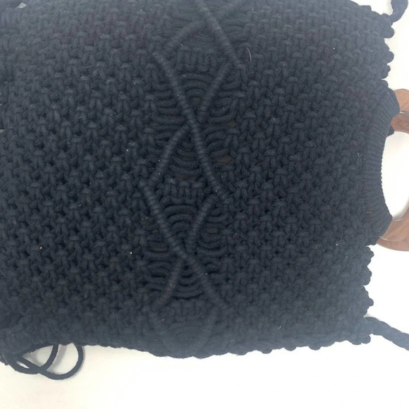 Danielle Nicole Macrame Fringe Tassel‎ Wooden Handle Crossbody Bag in Black - Picture 5 of 10